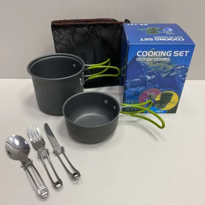 Набір туристичного посуду із зеленими ручками Cooking Set DS-101/6017