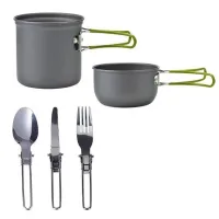 Набор туристической посуды с зелеными ручками Cooking Set DS-101/6017
