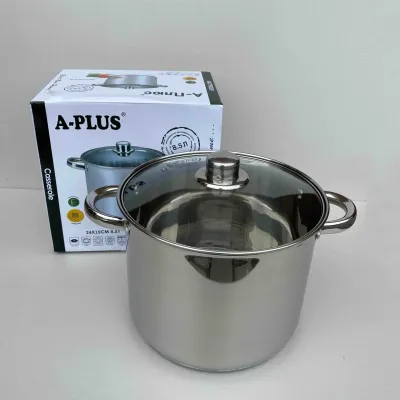 Каструля з нержавіючої сталі зі скляною кришкою 8,5л A-PLUS 1391