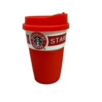 Стакан керамічний із силіконовою кришкою UKC 360 мл Starbucks 9702 червоний з білим Стакан керамічний із силіконовою кришкою UKC 360 мл Starbucks 9702 червоний з білим
