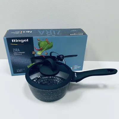 Ківш алюмінієвий із скляною кришкою 16 см 1,2 л Ringel Zira RG-41006-16 Ківш алюмінієвий із скляною кришкою 16 см 1,2 л Ringel Zira RG-41006-16