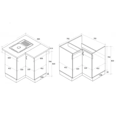 Тумба угловая кухонная №2 с врезной мойкой МАКСИ МЕБЕЛЬ Дуб трюфель (5103387)