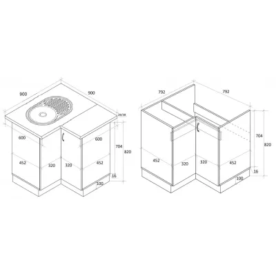 Тумба угловая кухонная №2 с врезной мойкой МАКСИ МЕБЕЛЬ Дуб сонома/Белый (5103419)