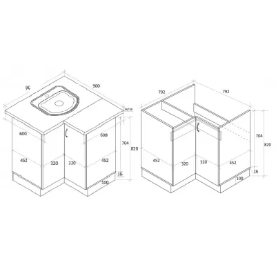Тумба угловая кухонная №2 с врезной мойкой МАКСИ МЕБЕЛЬ Дуб сонома/Белый (5103423)