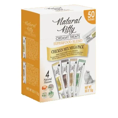 Набір крем-снеків для котів на курячій основі Natural Kitty Creamy Treat Mega Pack 4 смаку 50 шт х 12 г (SNK231102)