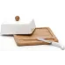 Маслянка BonaDi Ceram-Bamboo з бамбуковим блюдцем і ножем для масла 14.5х14.5х8 см Біло-бежевий DP66899