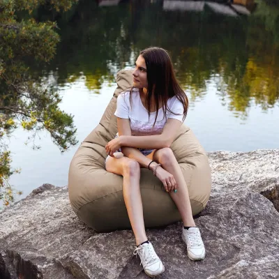 Крісло-мішок груша Оксфорд Waterproof 2XL 85х80х85 см iQmebel Бежевий знімний чохол