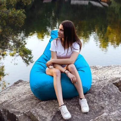 Кресло-мешок груша Оксфорд Waterproof 2XL 85х80х85 см iQmebel Голубой сьемный чехол