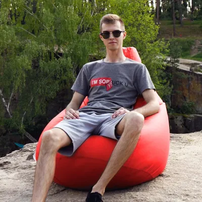 Кресло-мешок груша Оксфорд Waterproof 2XL 85х80х85 см iQmebel Красный сьемный чехол