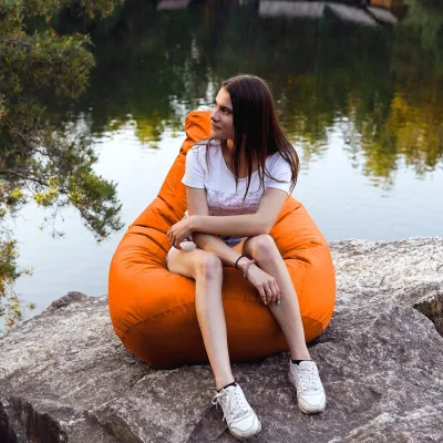 Крісло-мішок груша Оксфорд Waterproof 2XL 85х80х85 см iQmebel Помаранчевий знімний чохол