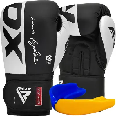 Боксерські рукавички RDX F4 Boxing Sparring Gloves Hook&Loop 10 унцій White Black (BGR-F4B-10OZ)