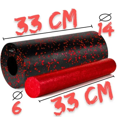 Масажний роллер гладкий PowerPlay PP-4348 2 in 1 EPP Foam Roller 33x14 см Чорно-червоний