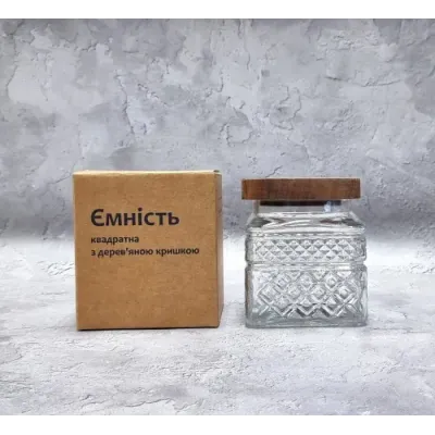 Ємність скляна SNT із дерев'яною кришкою 1 л квадрат Прозорий Ємність скляна SNT із дерев'яною кришкою 1 л квадрат Прозорий