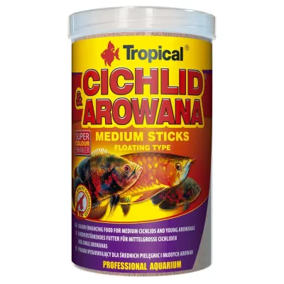 Сухой корм для аквариумных плотоядных рыб Tropical Cichlid & Arowana Medium Sticks палочки 1 л 360 г (63526)