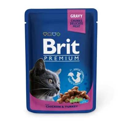 Влажный корм для кошек Brit Premium Cat pouch с курицей и индейкой 100 г (100273 /506019)