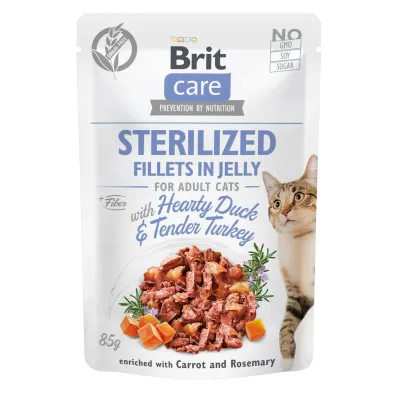 Вологий корм для стерилізованих котів Brit Care Cat pouch з качкою та індичкою в желе 85 г (100532/0549)