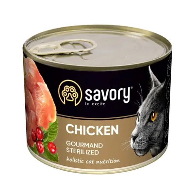 Вологий корм для стерилізованих кішок Savory Cat Can Adult Sterilised з куркою 200 г (30754)