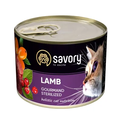 Вологий корм для стерилізованих кішок Savory Cat Can Adult Sterilised з ягнятком 200 г (30723)
