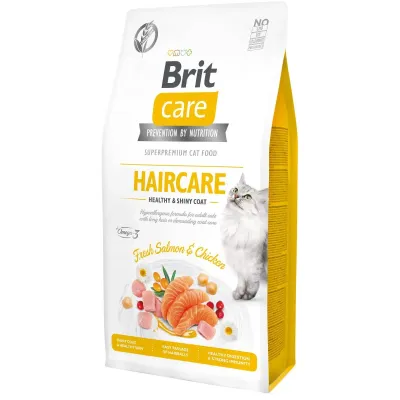 Корм для кошек с длинной шерстью Brit Care Haircare Healthy & Shiny Coat с курицей и лососем 7 кг (171305/0877)