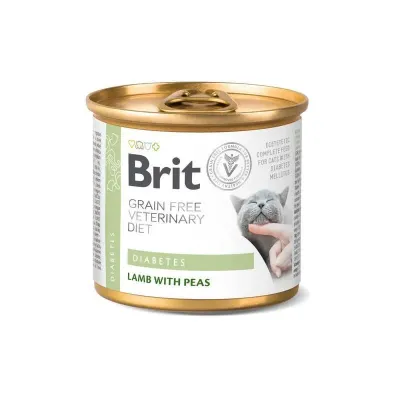 Вологий корм для кішок з цукровим діабетом Brit Veterinary Diet Diabetes з ягнятком та горохом 200 г (100710)
