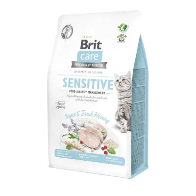 Сухой корм для кошек c чувствительным пищеварением Brit Care Cat GF Insect с рыбой и насекомыми 400 г (171962)