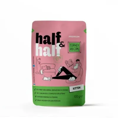 Вологий корм для кішок Half&Half Kitten pouch 100 г зі шматочками індички в соусі (20864)