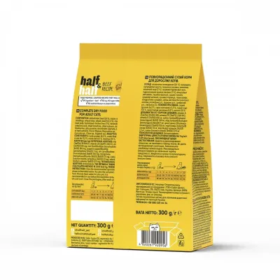 Сухий корм для кішок Half&Half Adult 300 г з яловичиною Сухий корм для кішок Half&Half Adult 300 г з яловичиною