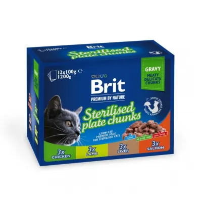Влажный корм для стерилизованных котов Brit Premium Sterilised pouch ассорти из 4 вкусов 12 шт 100 г (111834)
