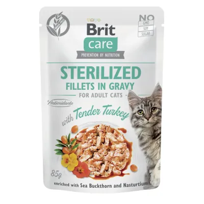 Влажный корм для кошек Brit Care Cat Sterilized с индейкой в соусе 85 г (101045)