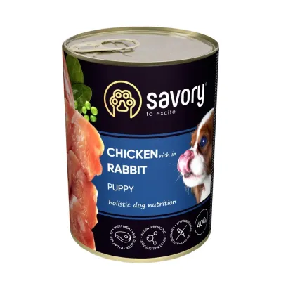 Влажный корм для щенков всех пород Savory с кроликом и курицей 400 г (30587)