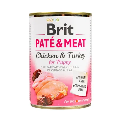 Влажный корм для щенков Brit Pate & Meat Chicken с курицей и индейкой 400 г (100862/100079/7448)