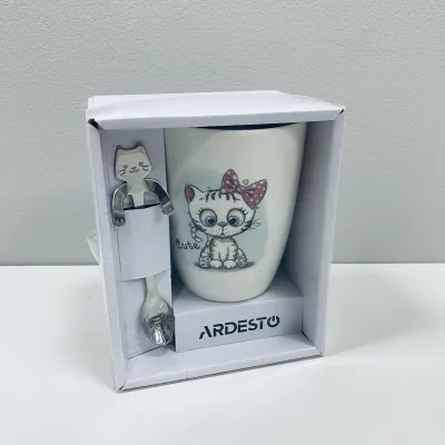 Чашка фарфоровая с ложкой Ardesto Cute AR3040BS 320 мл