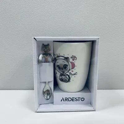 Чашка фарфоровая с ложкой Ardesto Music AR3041BS 320 мл Чашка фарфоровая с ложкой Ardesto Music AR3041BS 320 мл