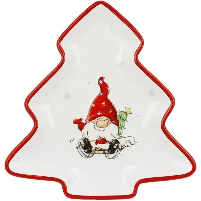 Новогодняя тарелка Gnomes on a sled 20,5х21 см в форме елки BonaDi Разноцветный DP232364 Новогодняя тарелка Gnomes on a sled 20,5х21 см в форме елки BonaDi Разноцветный DP232364