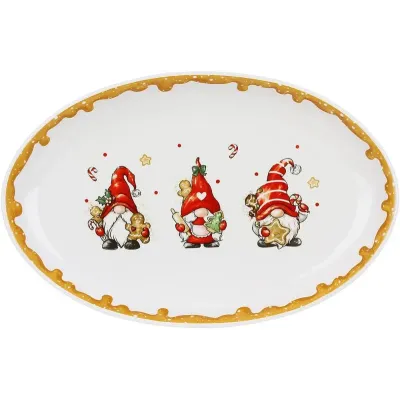Блюдо новорічне BonaDi Gnomes with gingerbread 29х19 см Різнокольоровий DP232369