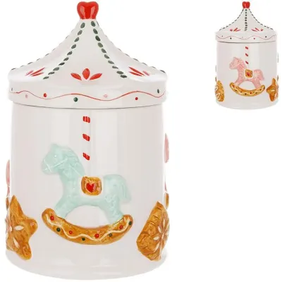 Ємність з кришкою BonaDi Gingerbread carousel для сипучих продуктів 1500 мл Різнокольоровий DP233124