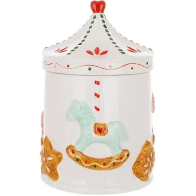 Ємність з кришкою BonaDi Gingerbread carousel для сипучих продуктів 1500 мл Різнокольоровий DP233124