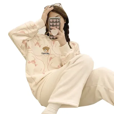 Комплект жіночої піжами No Brand 301 Bear 2XL White-Pink Комплект жіночої піжами No Brand 301 Bear 2XL White-Pink