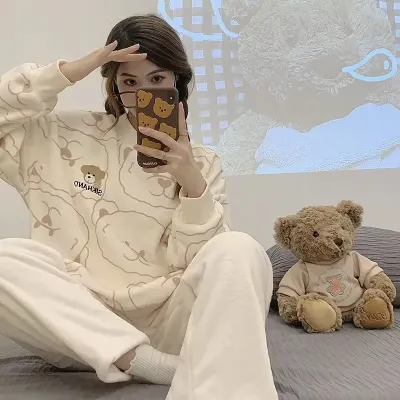 Жіноча піжама No Brand 305 Bear L White-Brown Жіноча піжама No Brand 305 Bear L White-Brown
