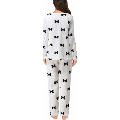 Комплект жіночої піжами No Brand 2023 Bow XL White-Black Комплект жіночої піжами No Brand 2023 Bow XL White-Black