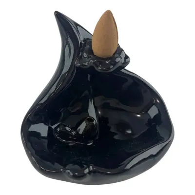 Підставка для тліючих пахощів Amber Backflow Лотос 8x9.2x8.8 см Чорний