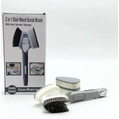 Щетка с дозатором для мытья посуды UKC Dish Wand Scrub Drush 2в1 Серый