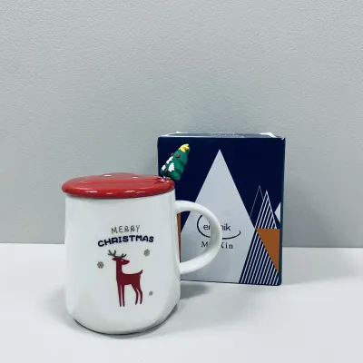 Чашка керамічна з кришкою OLens 102-1085 360 мл Олень Merry Christmas