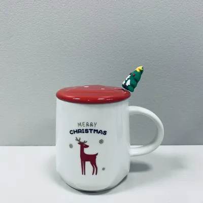 Чашка керамічна з кришкою OLens 102-1085 360 мл Олень Merry Christmas