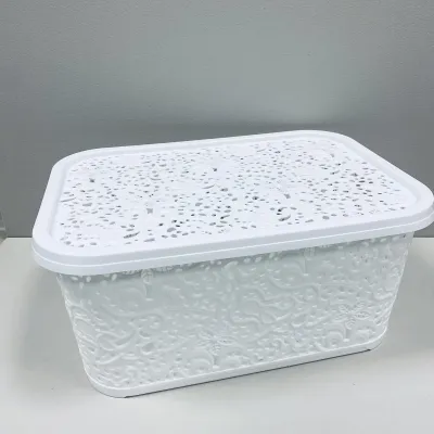 Кошик пластикова з кришкою Elif Plastik 32203 22 л Ажур Білий