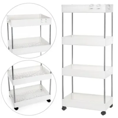 Этажерка напольная на колесиках Stenson R93336 4 яруса 38x13x87 см Белый