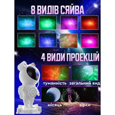 Нічник-проектор зоряного неба No Brand Астронавт Bluetooth 24 см Білий (2443708439)