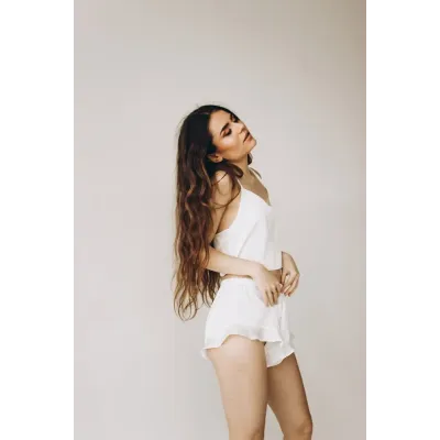 Шовкова піжама з рюшами Perfect Female Молочний XS (146PJ-20SS-mi)