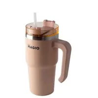 Термокружка с ручкой и соломинкой Magio MG-1084 600 мл Розовый