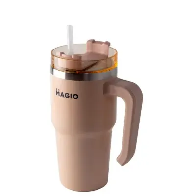 Термокружка с ручкой и соломинкой Magio MG-1084 600 мл Розовый